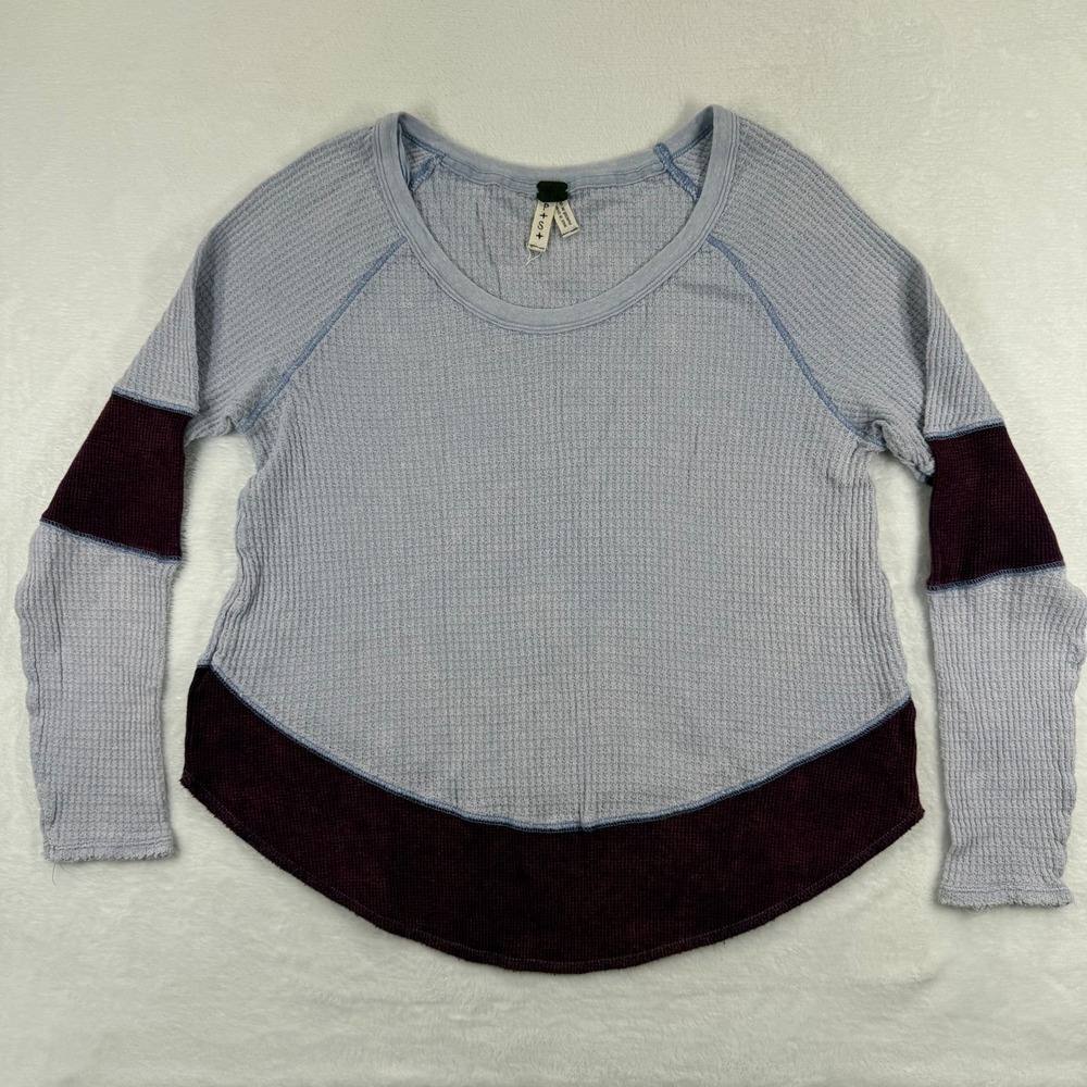 We The Free Free People Blue Burgundy Waffle Knit Thermal Top Small OB554554